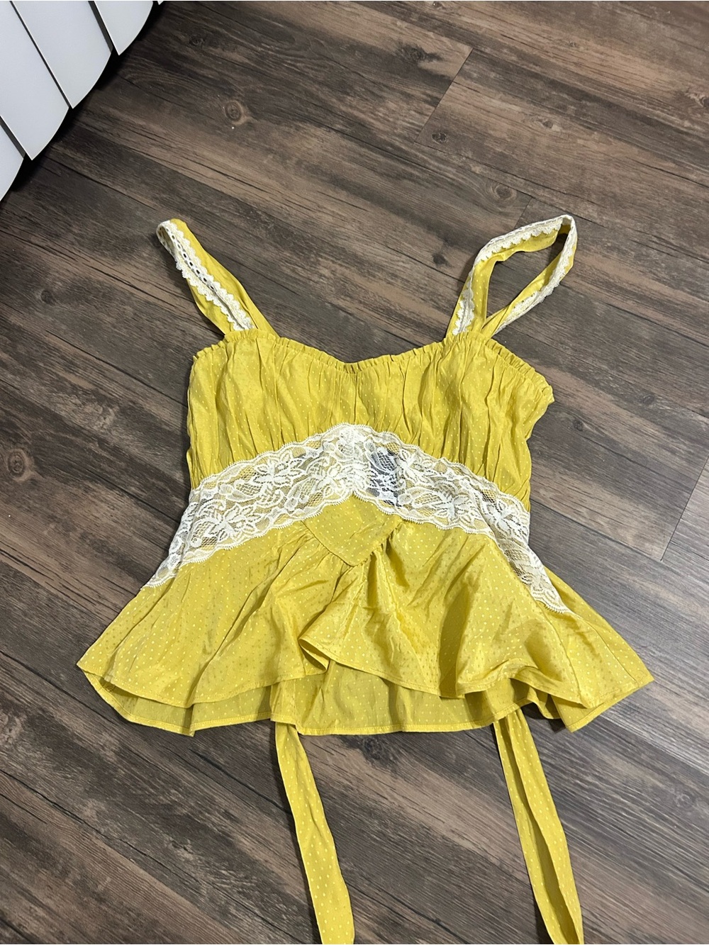 Steve Madden Yellow Lace-Trim Peplum Camisole